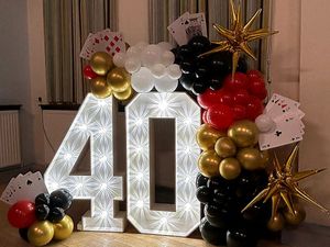 4ft light up number 40 with luxury balloon display for a birthday celebration in South Yorkshire