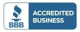 Blue and white Better Business Bureau Accredited Business logo.