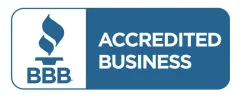 Blue and white Better Business Bureau (BBB) Accredited Business logo.