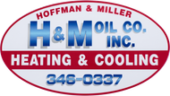 Hoffman & Miller H&M Oil Co. Inc. Heating & Cooling logo with red oval and blue text, phone 346-0337