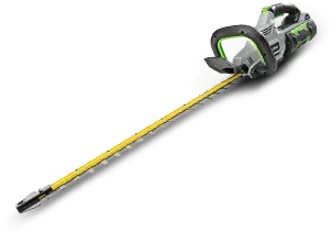 an ego hedge trimmer is sitting on a white surface .