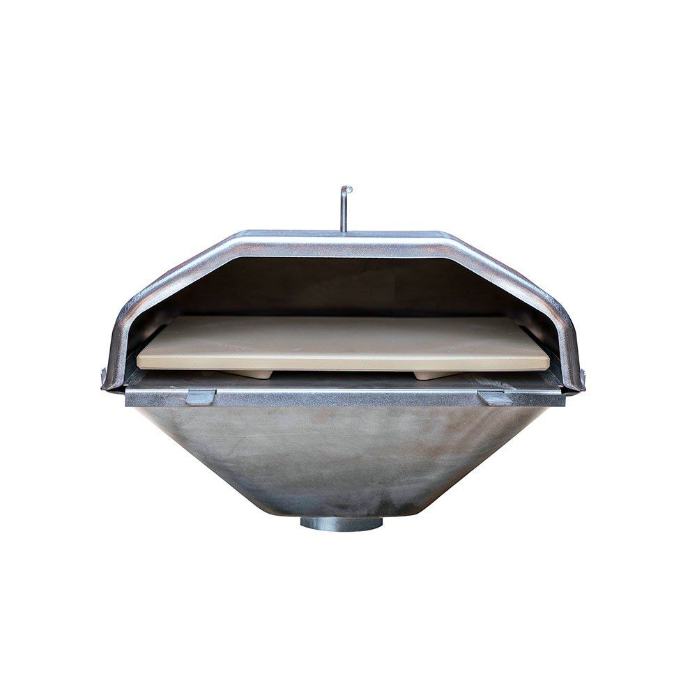 a stainless steel oven with a pizza stone inside