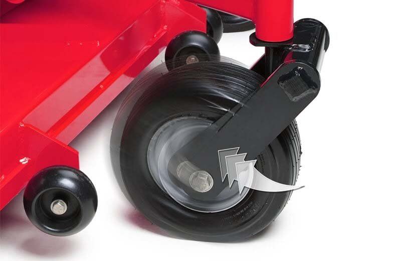 A close up of a wheel on a Big Dog mower