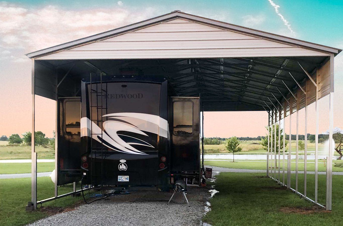Camper under RV carport