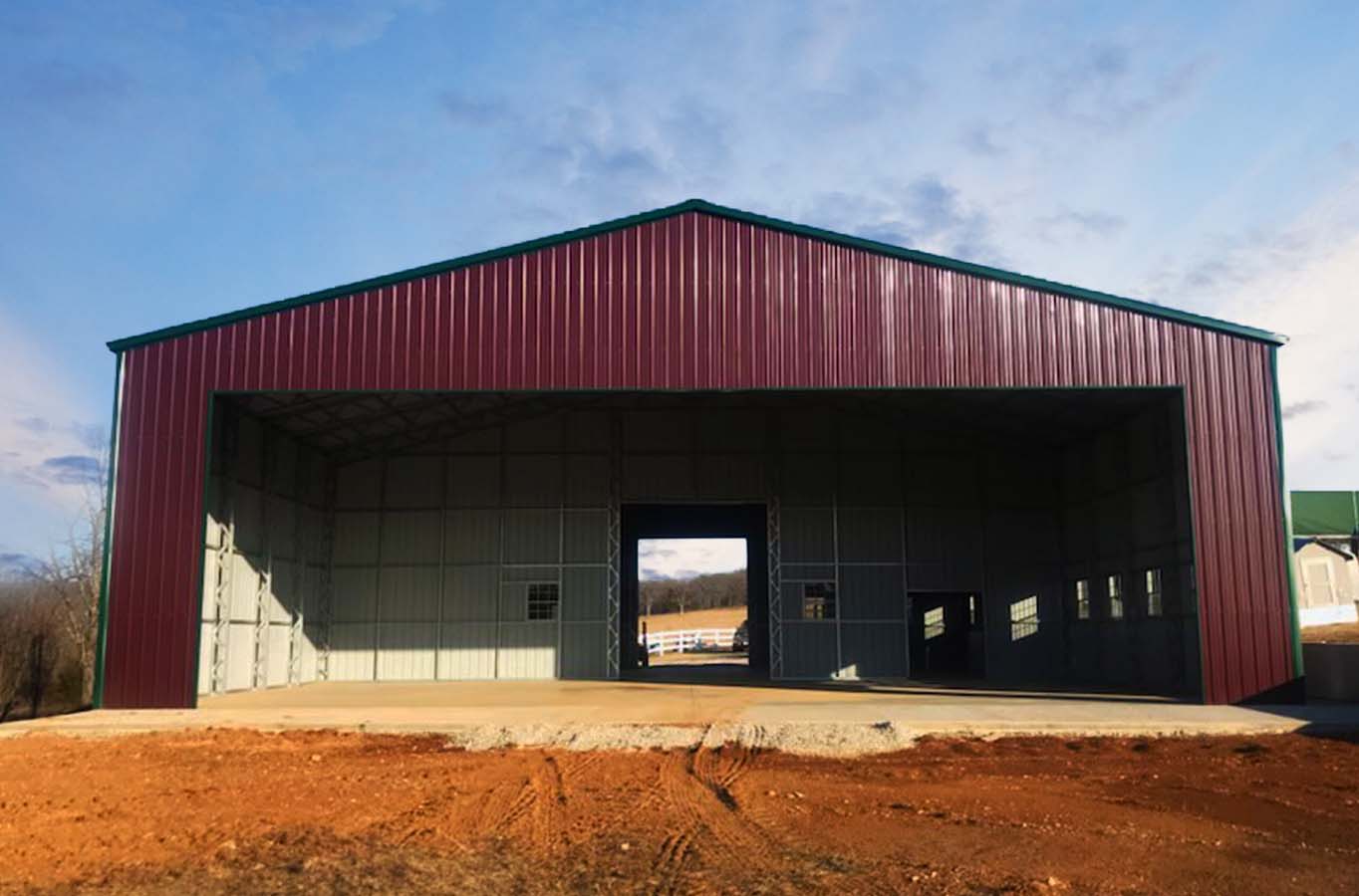 Red garage with frameout