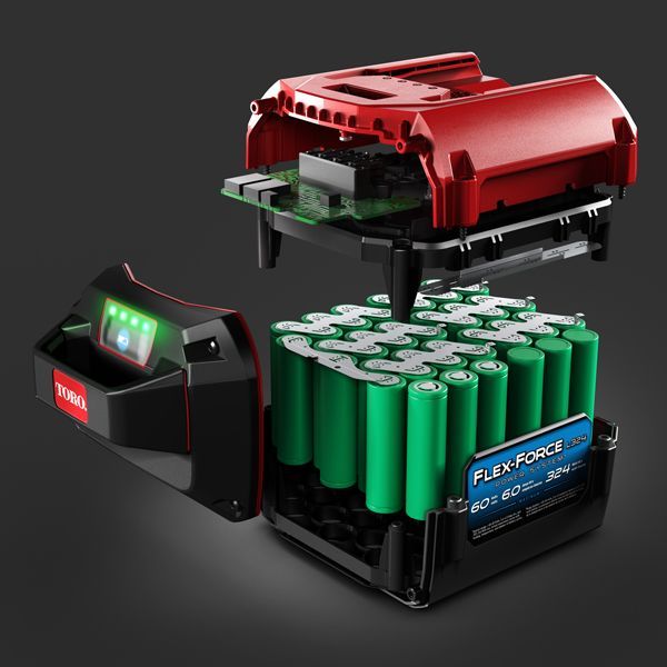the inside of a toro flex force battery
