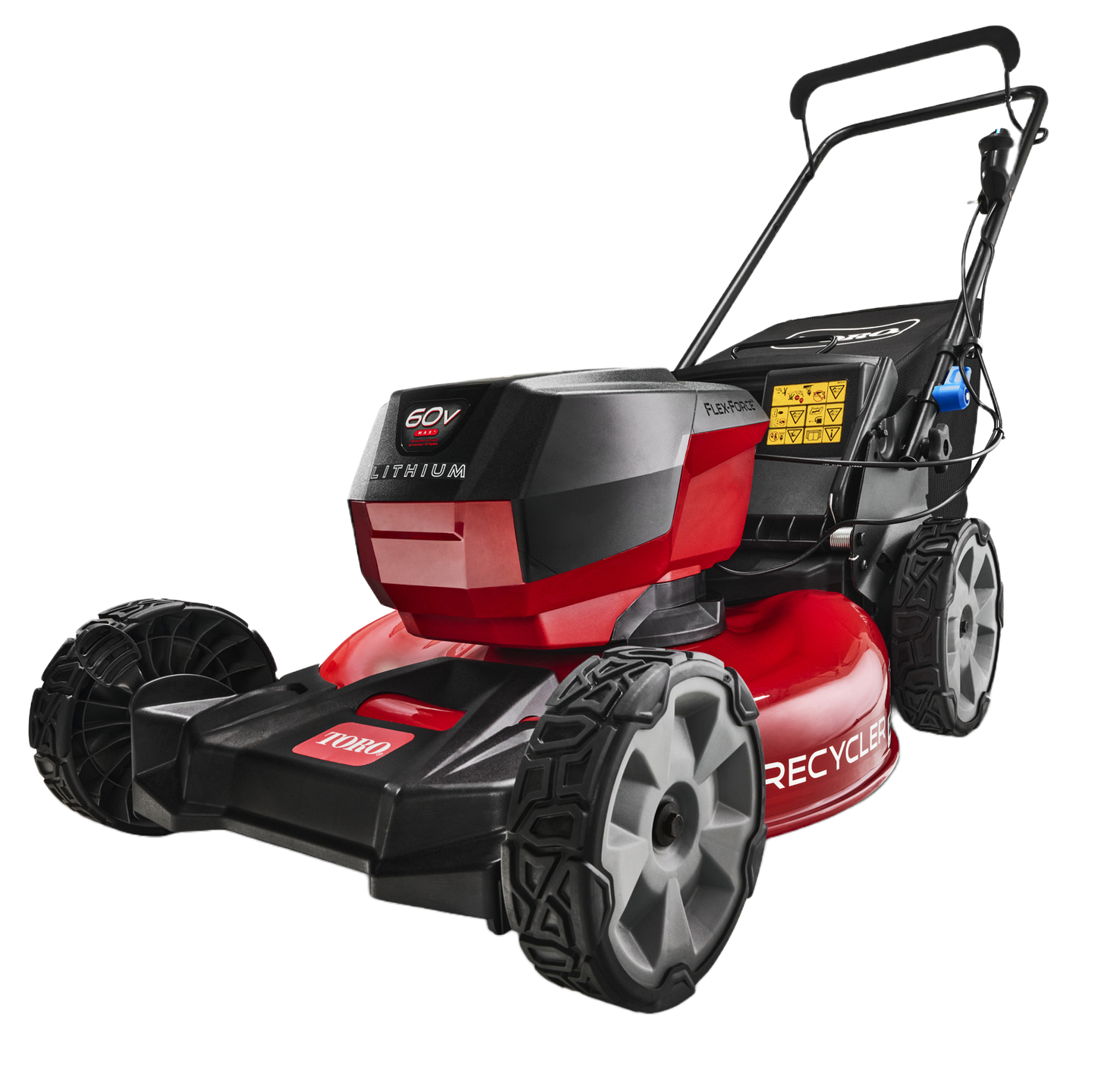 a toro lawn mower on a white background .