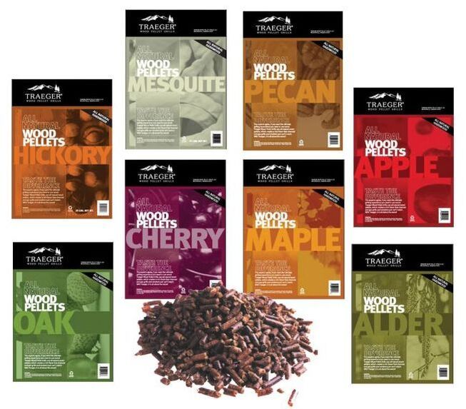 A bunch of wood pellets with different flavors on them
