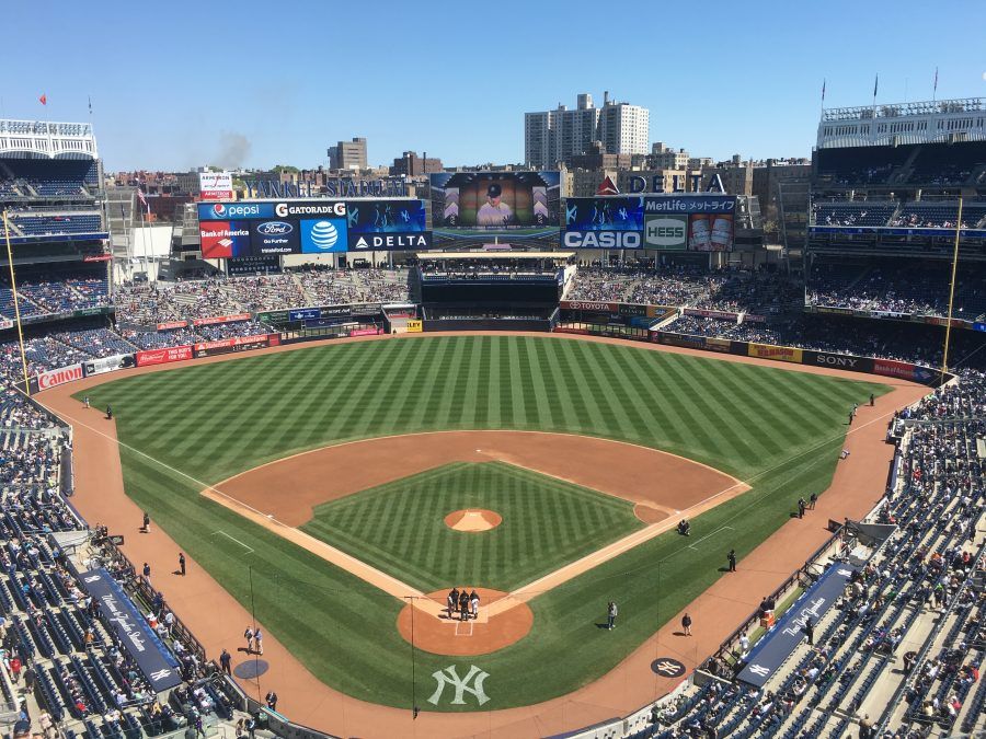 An aerial view of a new york yankees baseball stadium