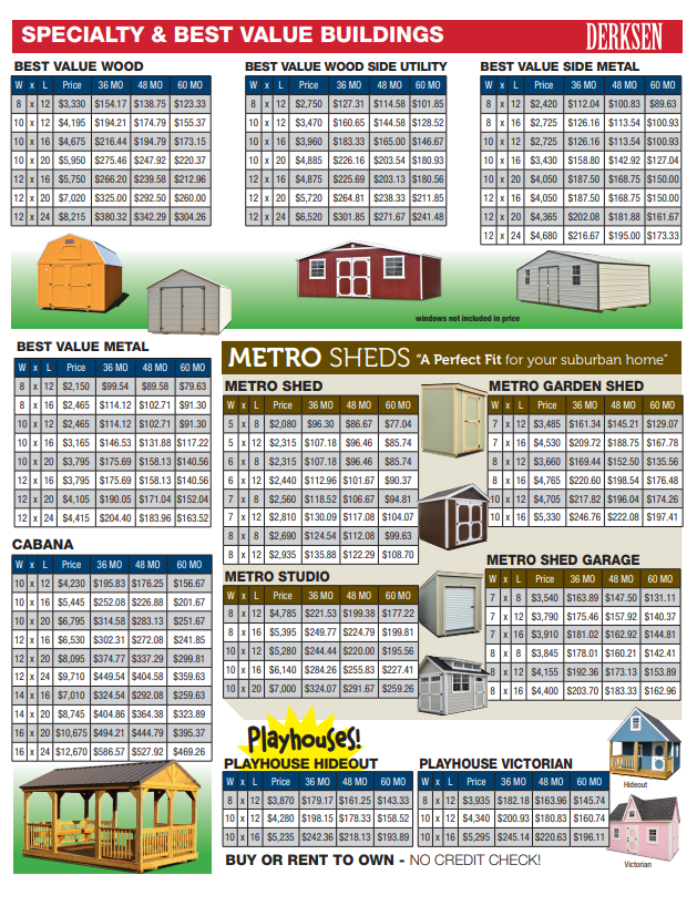 Un folleto para cobertizos de metro muestra diferentes tipos de cobertizos.