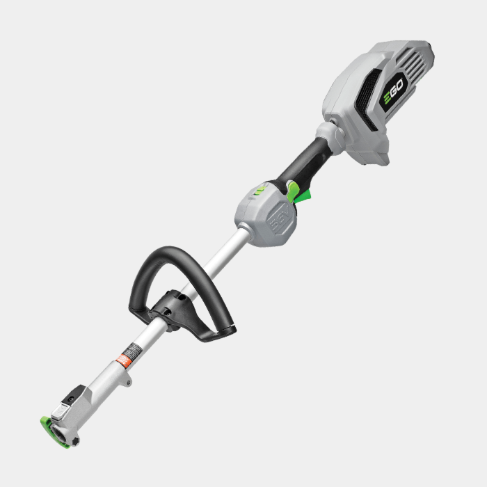 A lawn mower is sitting on a white surface.