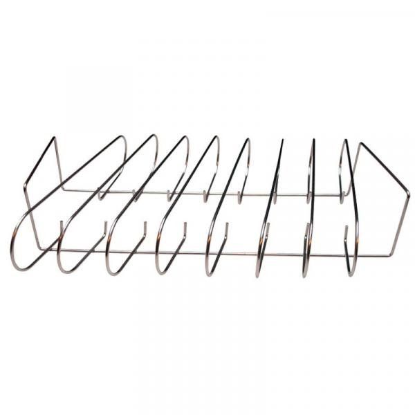 a row of metal hooks on a white background .