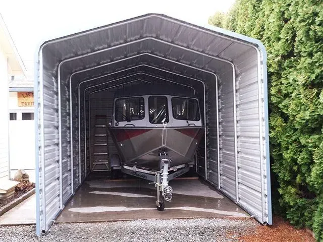 Boat Inside Of Metal Building