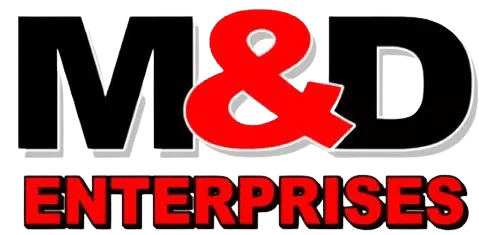 M&D Enterprises logo in black and red text with a stylized ampersand