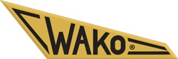 Yellow triangular WAKO logo with black lettering and stripes