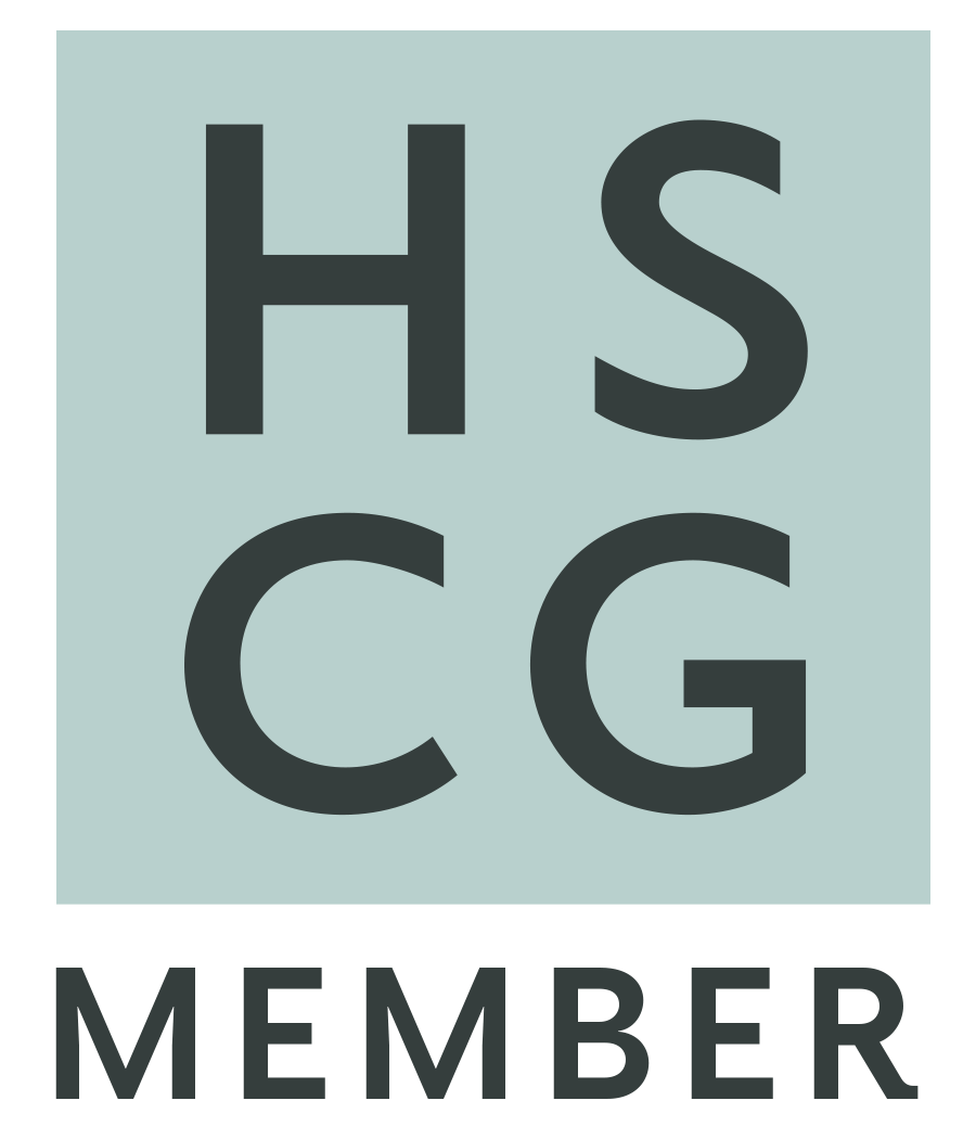 HSCG MEMBER logo in dark gray on light teal background