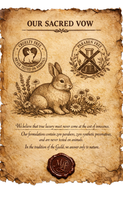 Vintage parchment poster of a rabbit with anti-vivisection seals and the title “Our Sacred Vow”