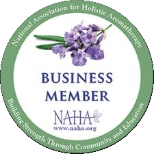 NAHA Business Member seal with purple flowers and green circular border