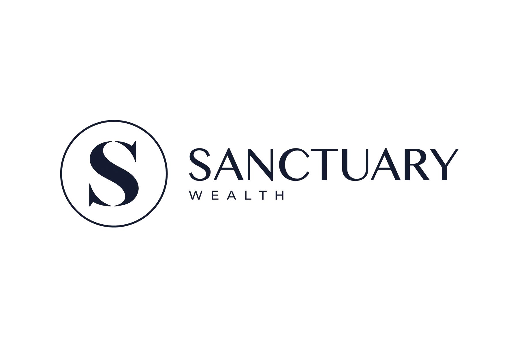 Sanctuary Wealth logo with stylized black “S” in a circle on a white background