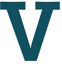 A dark teal uppercase letter V in a slab serif font against a white background.