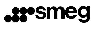 Een zwart-wit logo voor Smeg op een witte achtergrond.