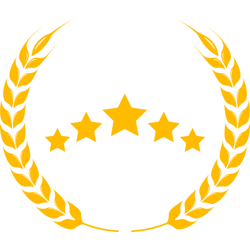 Five gold stars inside a wheat wreath, symbolizing high quality or excellence.