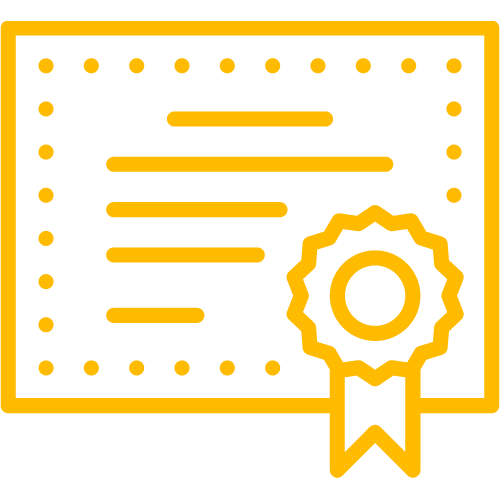 Gold-colored certificate with decorative border and seal, representing achievement or recognition.