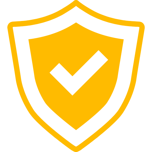 Gold shield with a white checkmark, indicating security or approval.