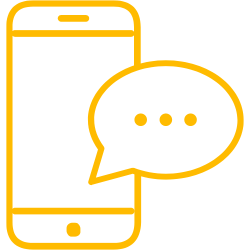 Yellow smartphone with a speech bubble containing three dots.