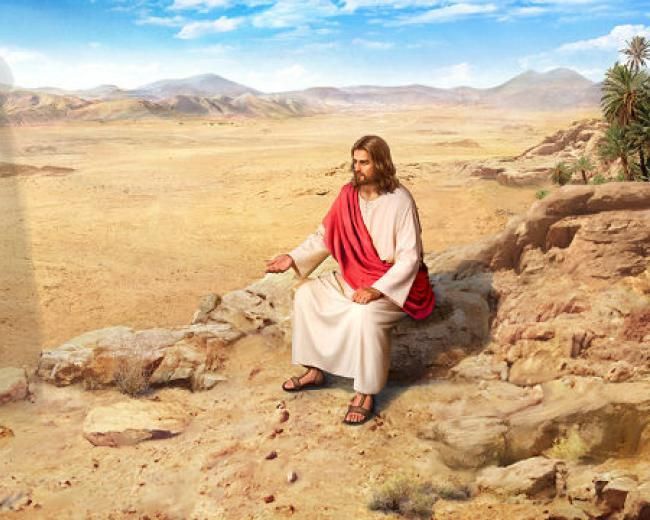 Jesus in the wilderness with a shadowy figure