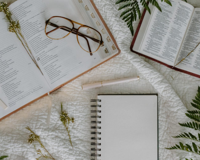Bible, study, and notebook