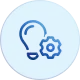 An icon of a light bulb and gears in a circle.