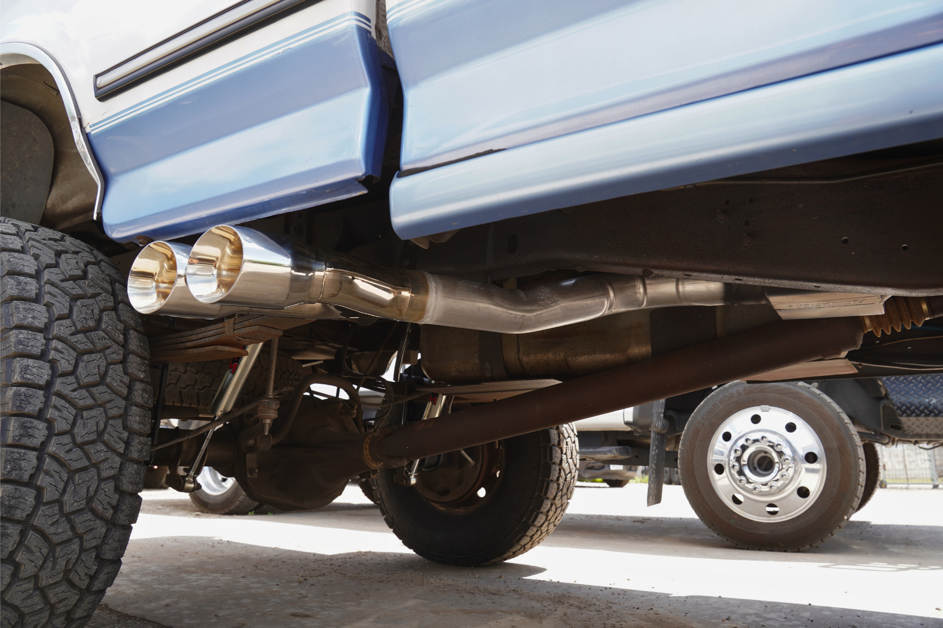 OBS Ford truck exhaust installation by Texas Complete Truck Center in New Braunfels, TX.