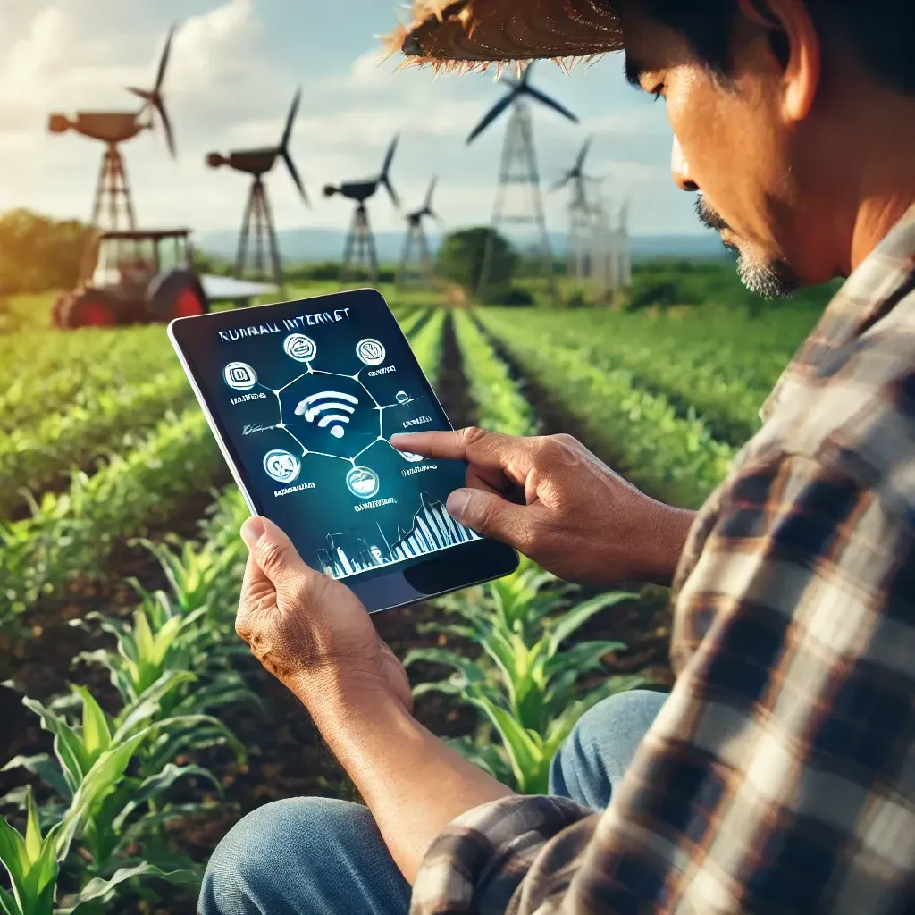 A farmer using rural internet solutions to manage agricultural tasks