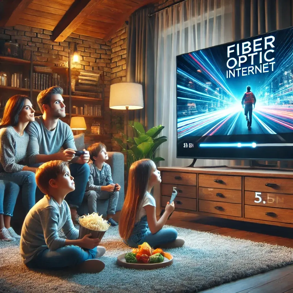 Family enjoying seamless streaming with fiber optic internet.