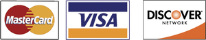 Three logos for mastercard visa and discover network