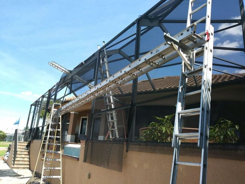 A ladder is attached to the side of a building