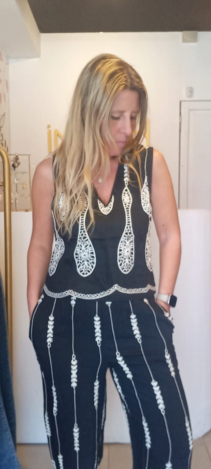 Conjunto lino bordado