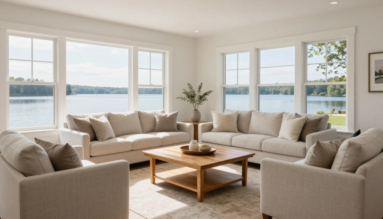 Clean, welcoming Lake Martin living room prepared for listing