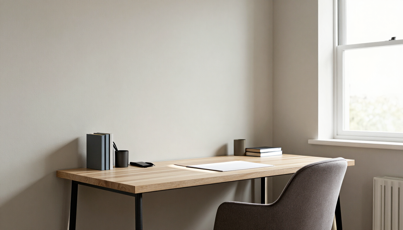 Organized, uncluttered home office ready for real estate photography