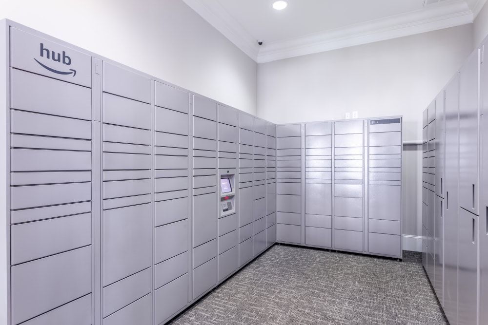 A room with a lot of lockers at Marquis Ellis Crossing in Durham, NC.