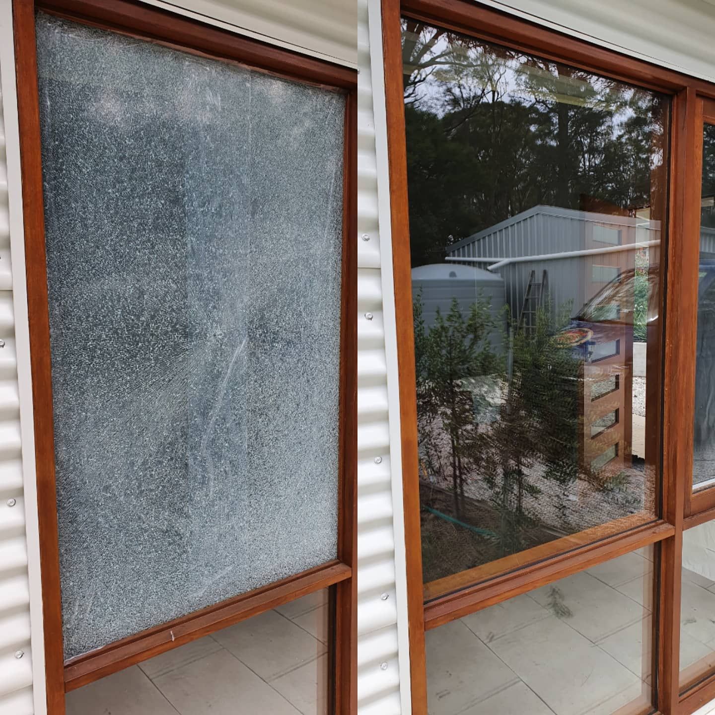 A before and after of smashed glass window — Moss Vale Glass In Moss Vale, NSW