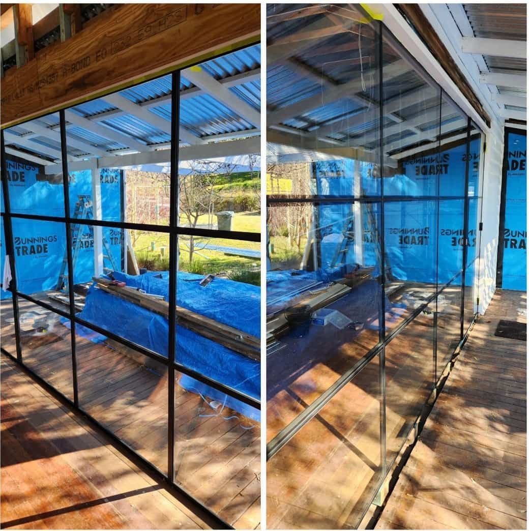A Room With a Lot of Windows and a Blue Tarp on the Floor — Moss Vale Glass In Moss Vale, NSW
