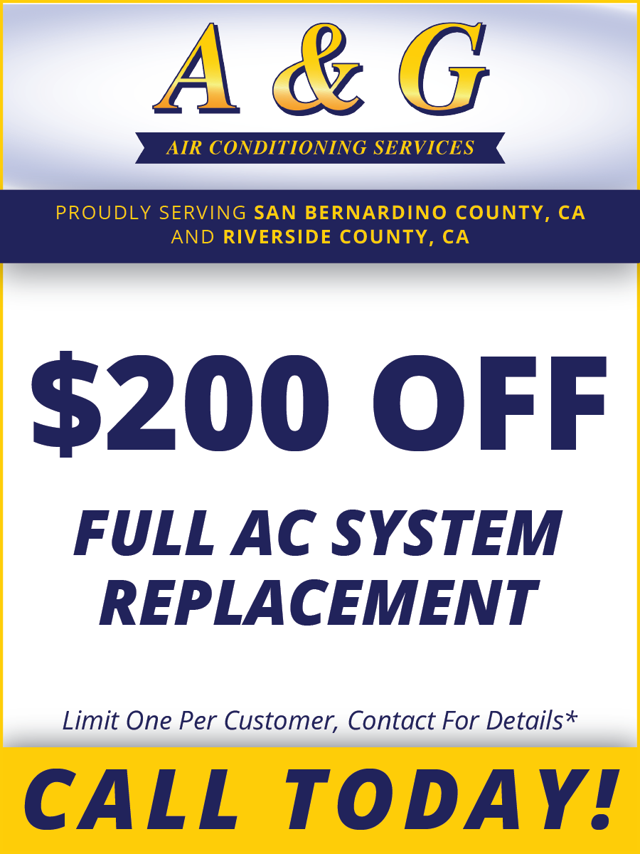 A & g air conditioning services is offering a $ 200 off full ac system replacement