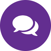 White speech bubbles on a purple circle, indicating a chat or conversation.