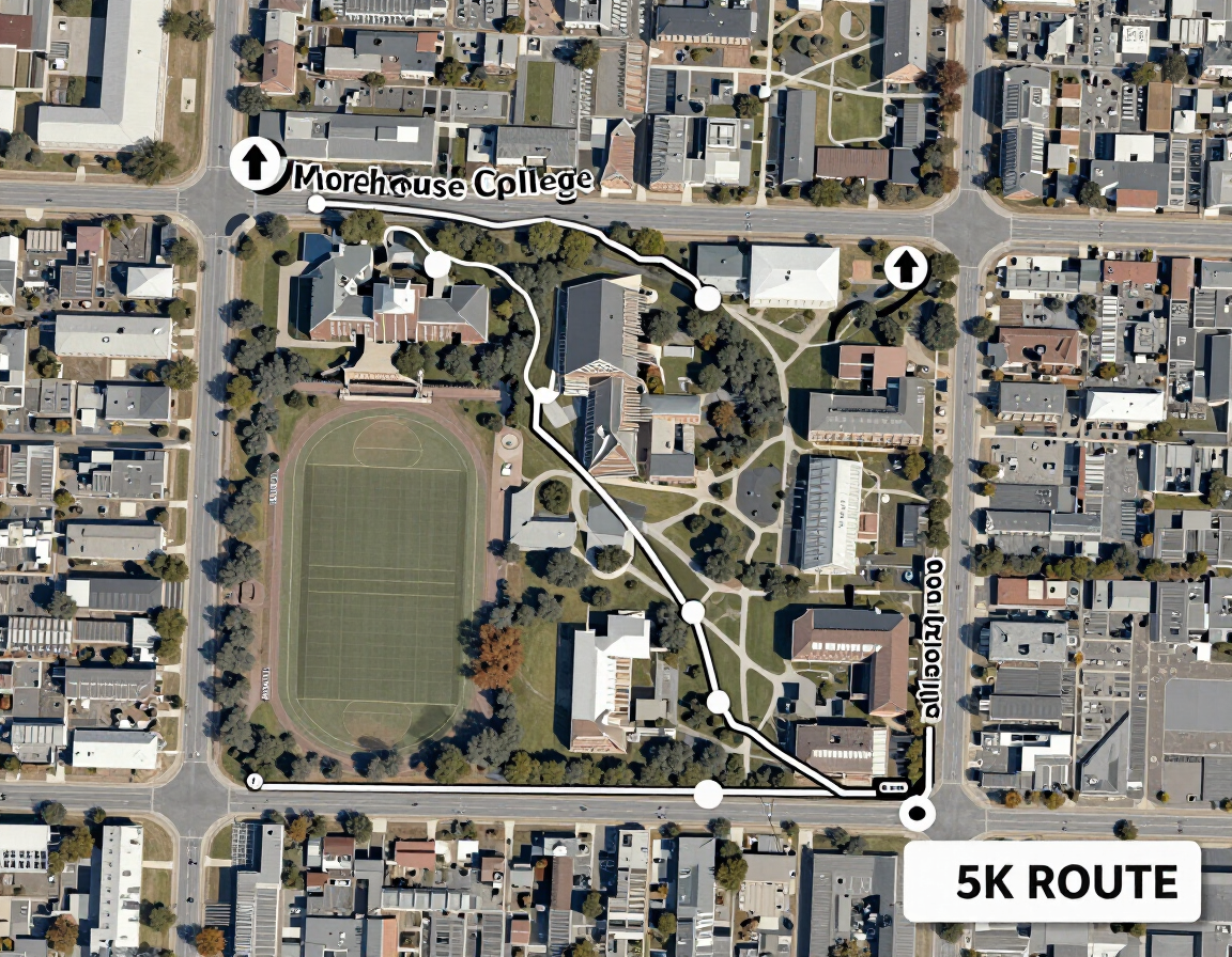 5K course route map through Morehouse College and West End Atlanta