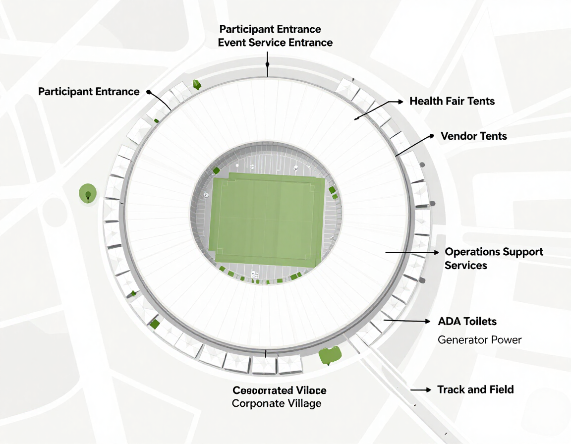 Event site plan showing stadium zones