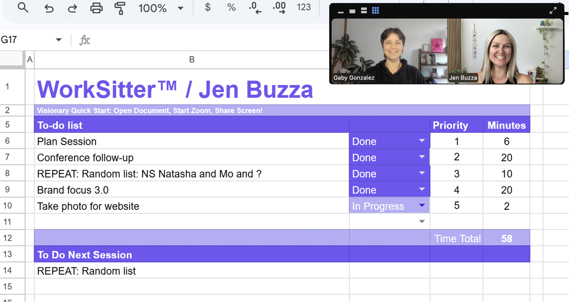 Screenshot of a WorkSitter Session