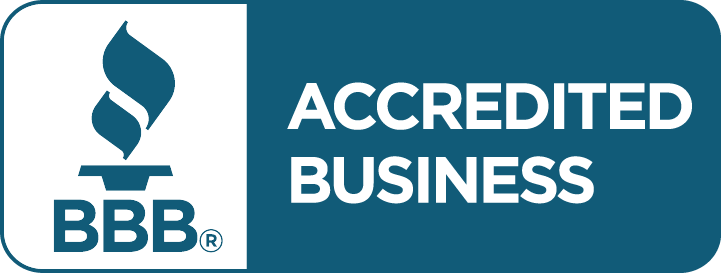 BBB Accredited Business logo, featuring the blue BBB torch icon and the text