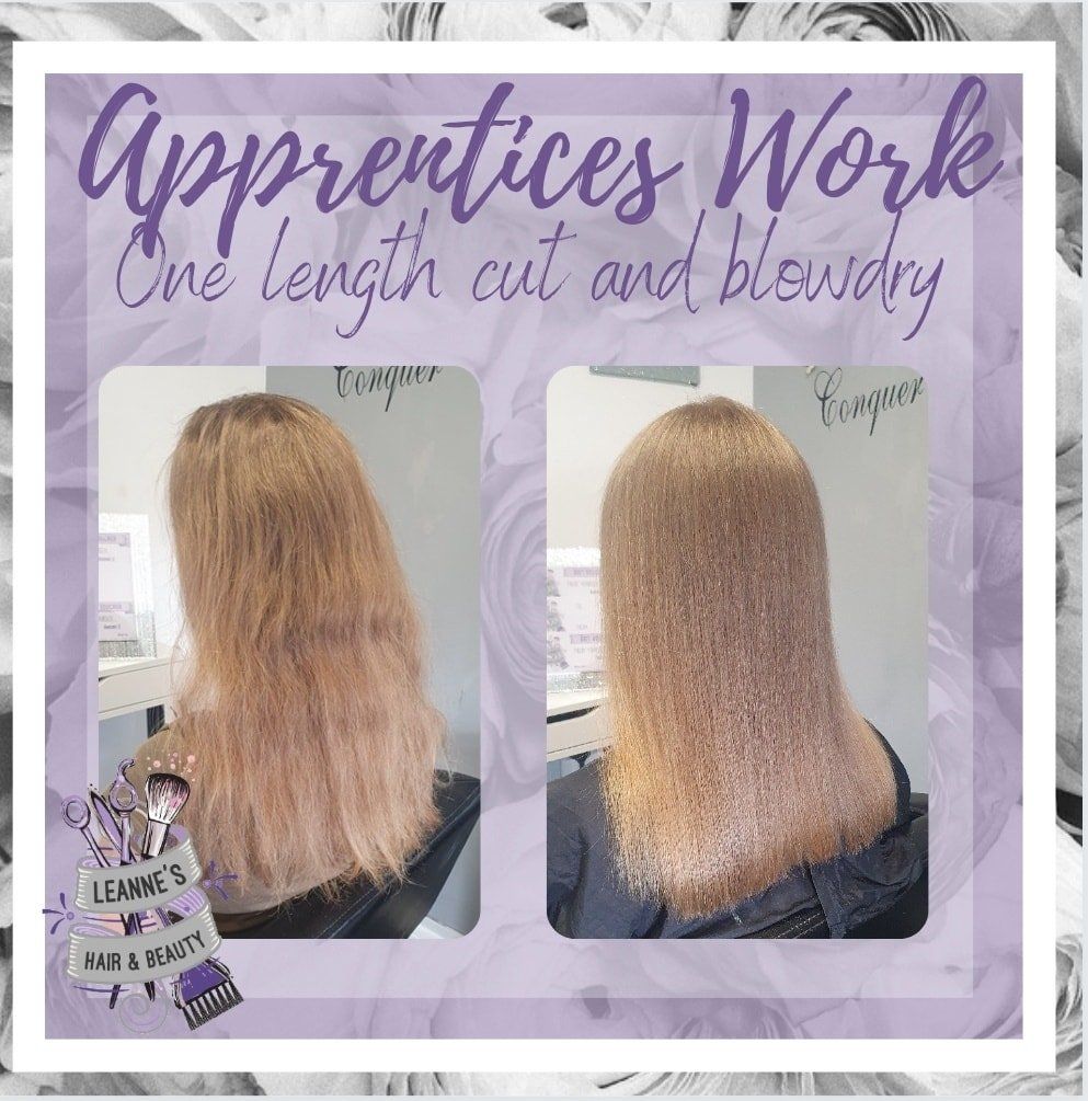 Apprentices work one length cut and blowdry
